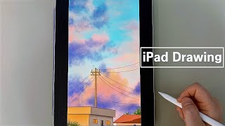 아이패드 그림 / 파스텔톤 시골마을 풍경 그리기 / iPad Drawing / Procreate screenshot 1