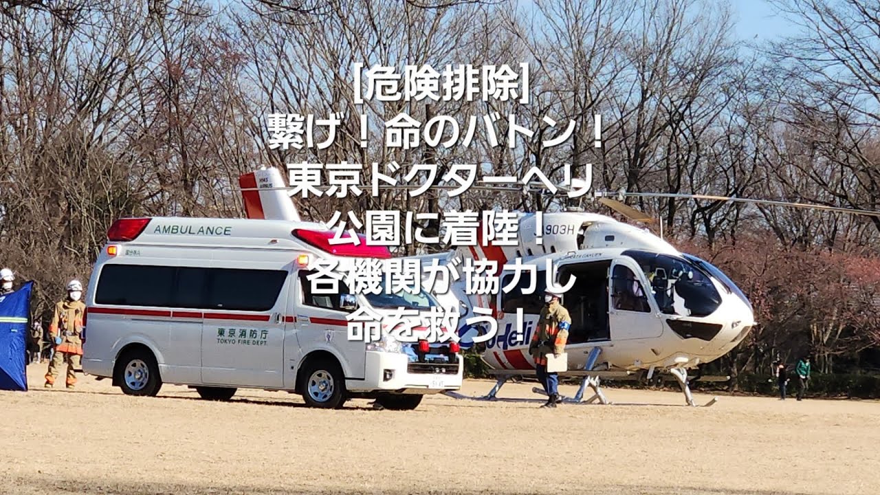 [危険排除]繋げ！命のバトン！東京ドクターヘリが公園に着陸！各機関が協力し命を救う！