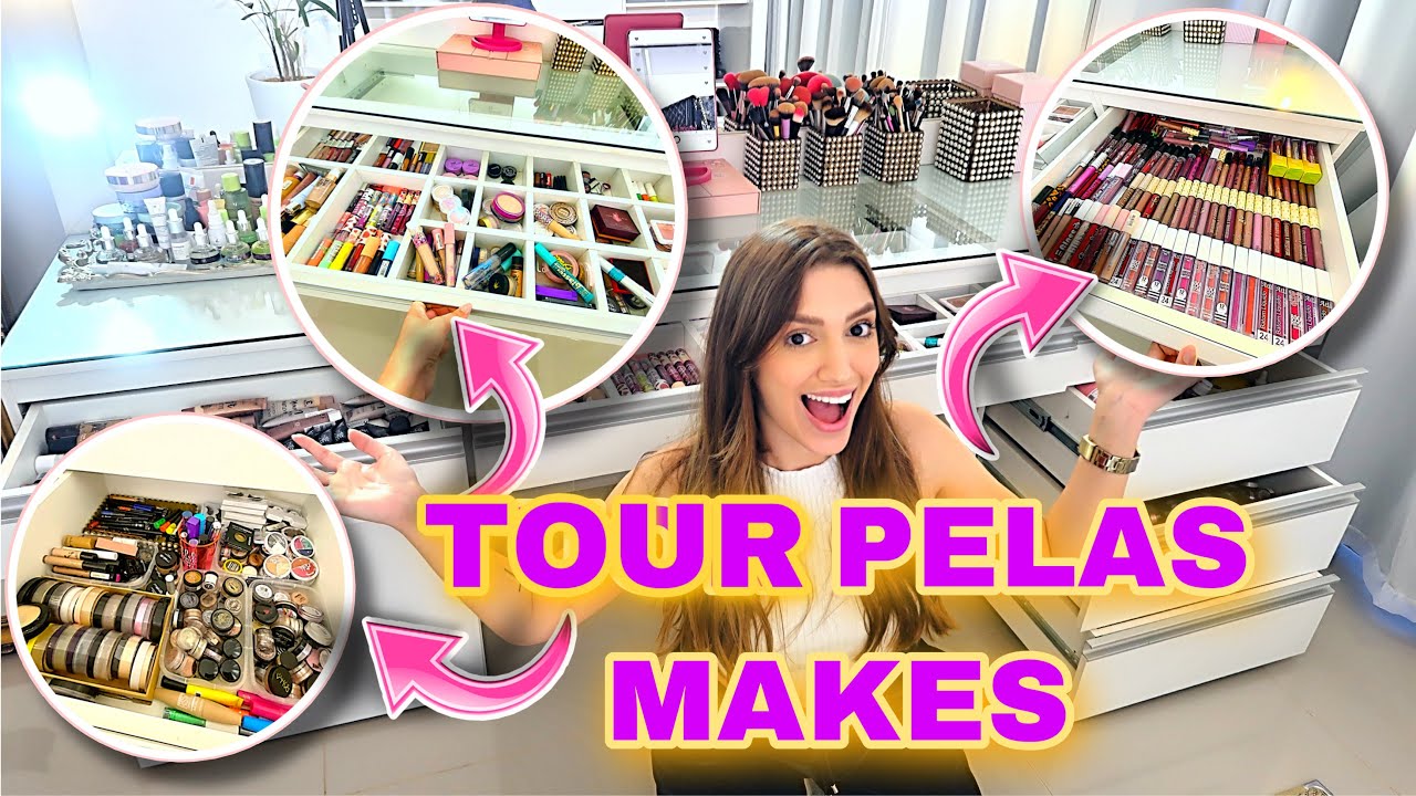 TOUR PELAS MINHAS MAQUIAGENS *É MUITA MAKE*😱 MOSTREI TUDO DA MINHA PENTEADEIRA!! Tuor 2021 😍