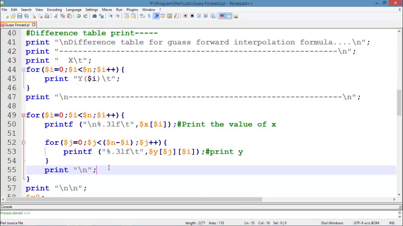 Guass forward interpolation formula implementation in perl - YouTube