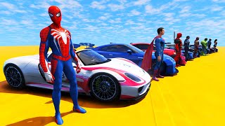 HEROES SUPER CARS ! Spiderman And Heroes On MEGA OBSTACLE JUMP CHALLENGE - GTA V MODS screenshot 2