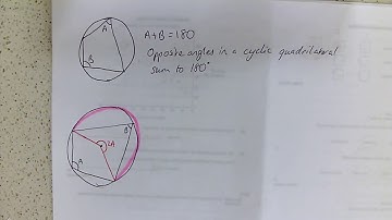 Circle theorems: proof of opposite angles in cyclic quadrilateral theorem