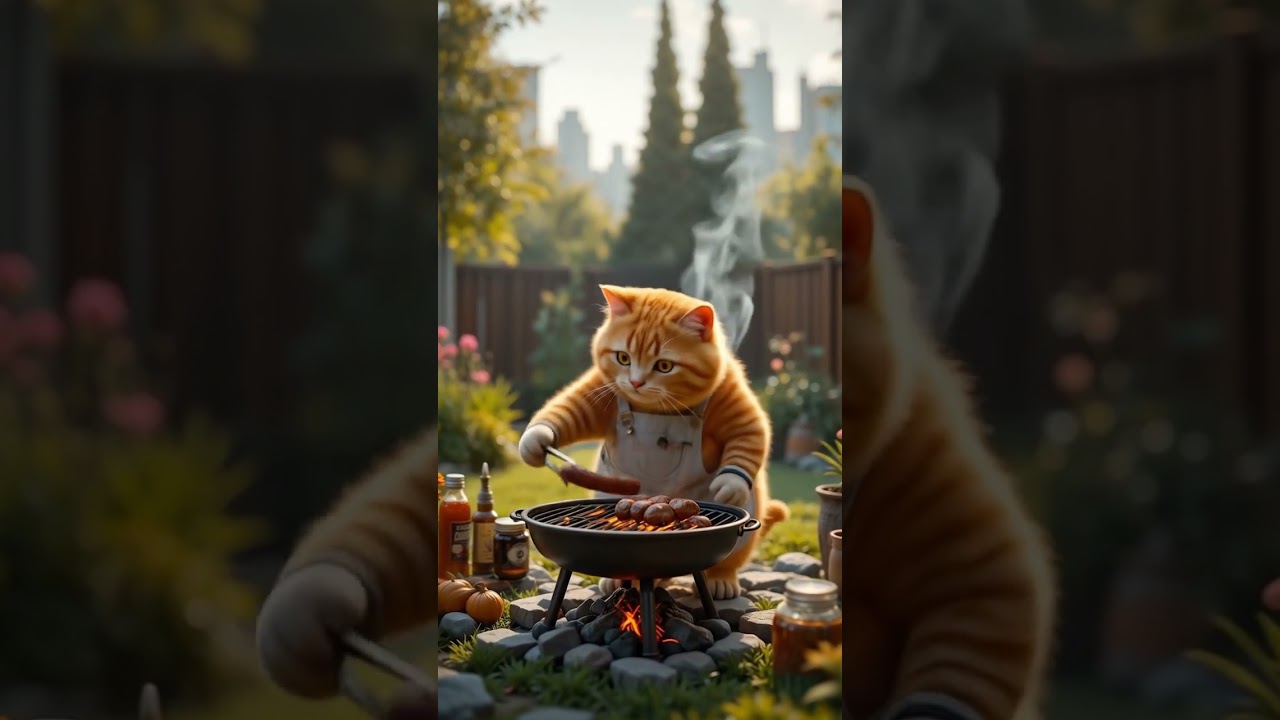 Kucing Chef Lagi BBQ 🔥🍖 #videoshort #cat #imut #cute #catshorts #kucing