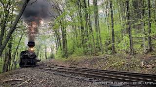 Cass Scenic Railway’s Heisler #6 pulls past the Lower Switchback on May 3rd, 2025.