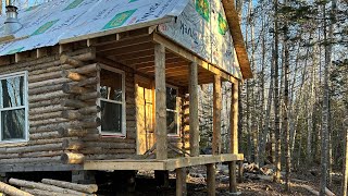 Building an off grid log cabin in the forest, woodwork,survival,exploration.