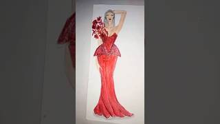 Red evening dress illustration 💖 #illustration #art #hautecouture #celebrityfashion#fashion#trending