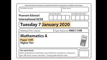IGCSE Mathematics January 2020 - 4MA1/1HR
