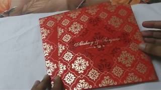 Bright Red Wedding Invitation with Golden Abstract Flowers - LOTUS CARD STUDIO