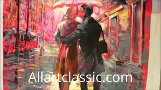 Couple with Umbrella in the Rain - Contemporary Art Acrylic Painting