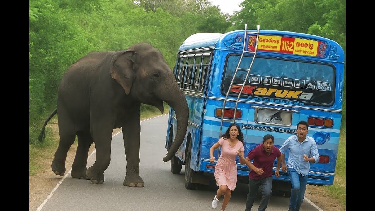 Wild Elephant Charges Bus as Passengers Flee in Panic!