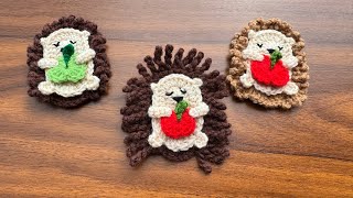 картинка: 🦔🍎 Ежик с яблоком крючком 🍎🦔 бесплатная схема аппликации крючком, брелок