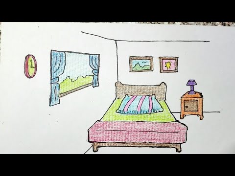 วาดรูป ห้องนอน How to draw a bedroom