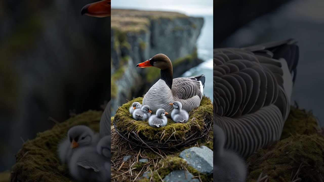 Barnacle Goose Nesting High Above the Arctic Shore 