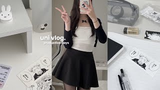 UNI VLOG 🖇️: waking up at 5am, studying lots, txt albums, being productive, k-beauty grwm, outfits