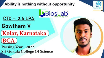 Congrats, Gowtham V | Selected in BIOS Pvt Ltd | 2.4 LPA | B.C.A., Passing 2022 |  Kolar, Karnataka