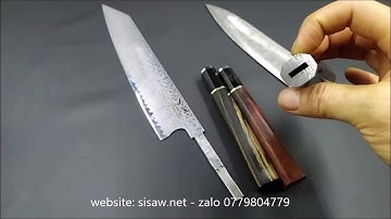 Cán bát giác cao cấp gỗ trắc và mun, khuyên sừng cùng đệm damacus