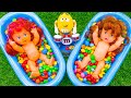 Satisfying Video l Glitter Candy Mixing in Two BathTub with Magic Slime & Mesh Stress Balls M&M ASMR