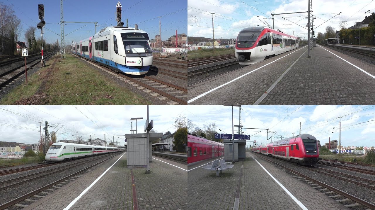 Bahnverkehr in Düsseldorf-Gerresheim mit Br 111 + Dostos, ICE 2, Regiobahn Talent und Integral uvm.