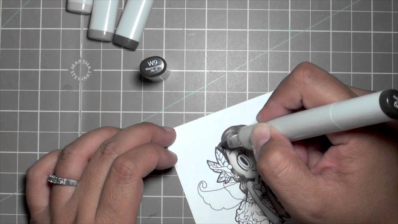 Vintage Black and White Coloring using Copic Markers - YouTube