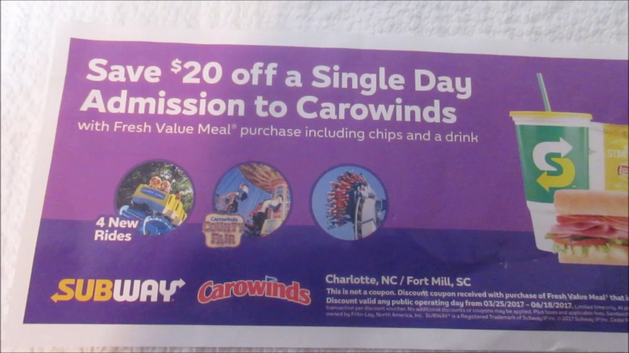 Subway Giving 20 Coupons to Carowinds YouTube