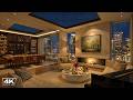 4K Rainy Night Serenity | Soothing Jazz with Rain & Fireplace Sounds in Cozy Apartment to Unwind