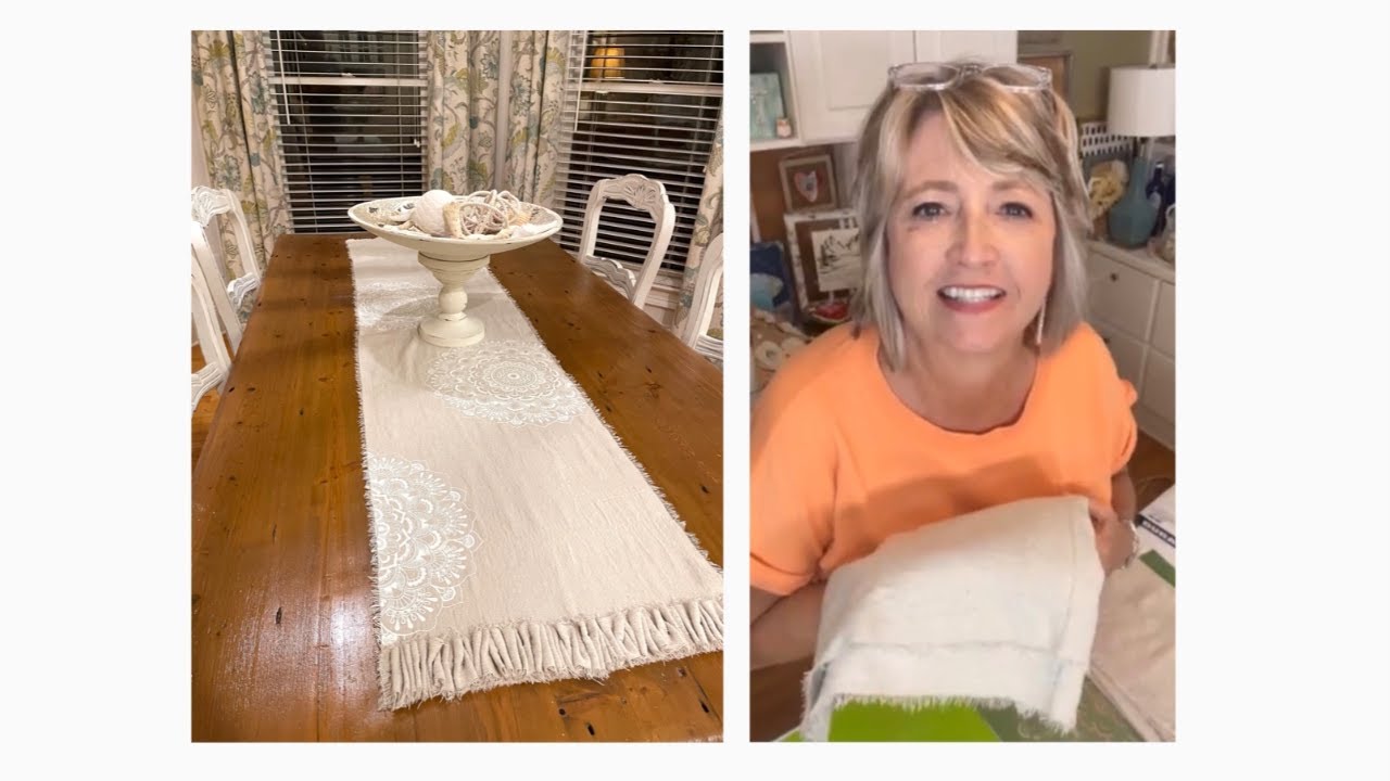 How I made a painter’s drop cloth table runner with a beautiful Mandala design