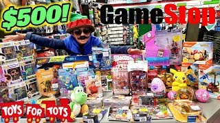 CARL STEALS A $500 TOY HAUL FROM GAMESTOP! SHOPPING FOR THE BEST COLLECTIBLES FOR TOYS FOR TOTS KIDS