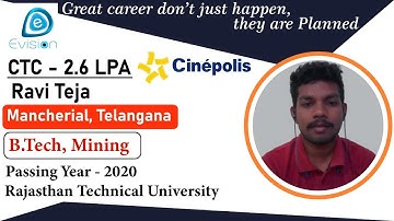Congrats, Ravi | Selected in CINEPOLIS | 2.6 LPA | Mining Engineering , 2020 | Mancherial, Telangana