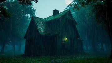 Goodbye Insomnia with Heavy Rain & Thunder Growls on a Stale Tin Roof in Foggy Murky Forest at Night