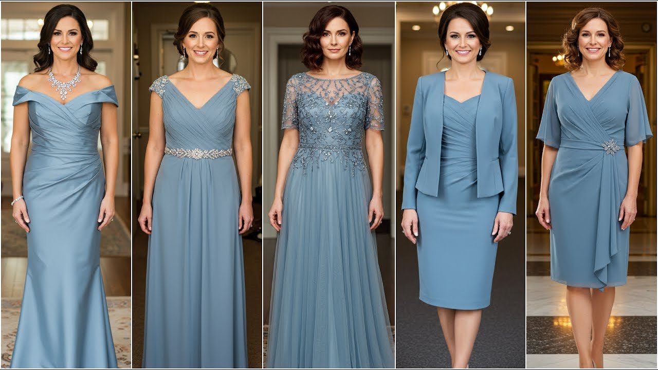 Elegant Dusty Blue Mother of the Bride Dresses - Wedding Dress Guide -  Formal Outfits for Over 50