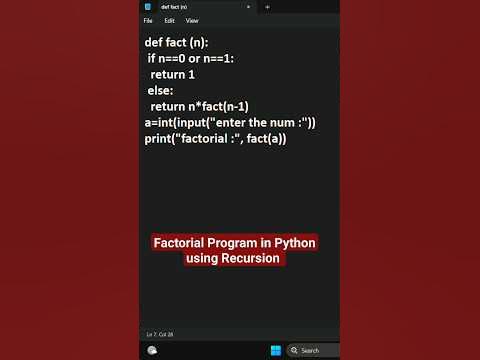Factorial Program in Python Using Recursion #shorts #viral # ...