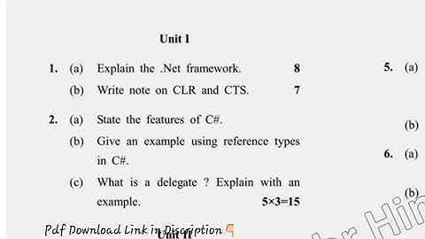 2017 MCA 5th Sem Reappear  Net Framework with  C# Question Paper