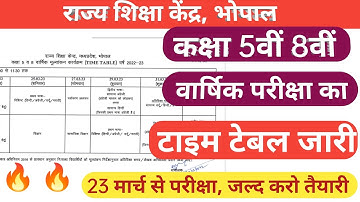 MP board || कक्षा 5वीं 8वीं का वार्षिक टाइम टेबल जारी|| Class 5th 8th annual exam time table