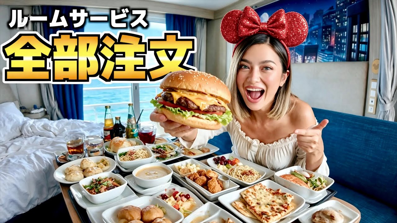 【悲報】ディズニークルーズでルームサービス全種類頼んだ結果、部屋がこうなったwww
