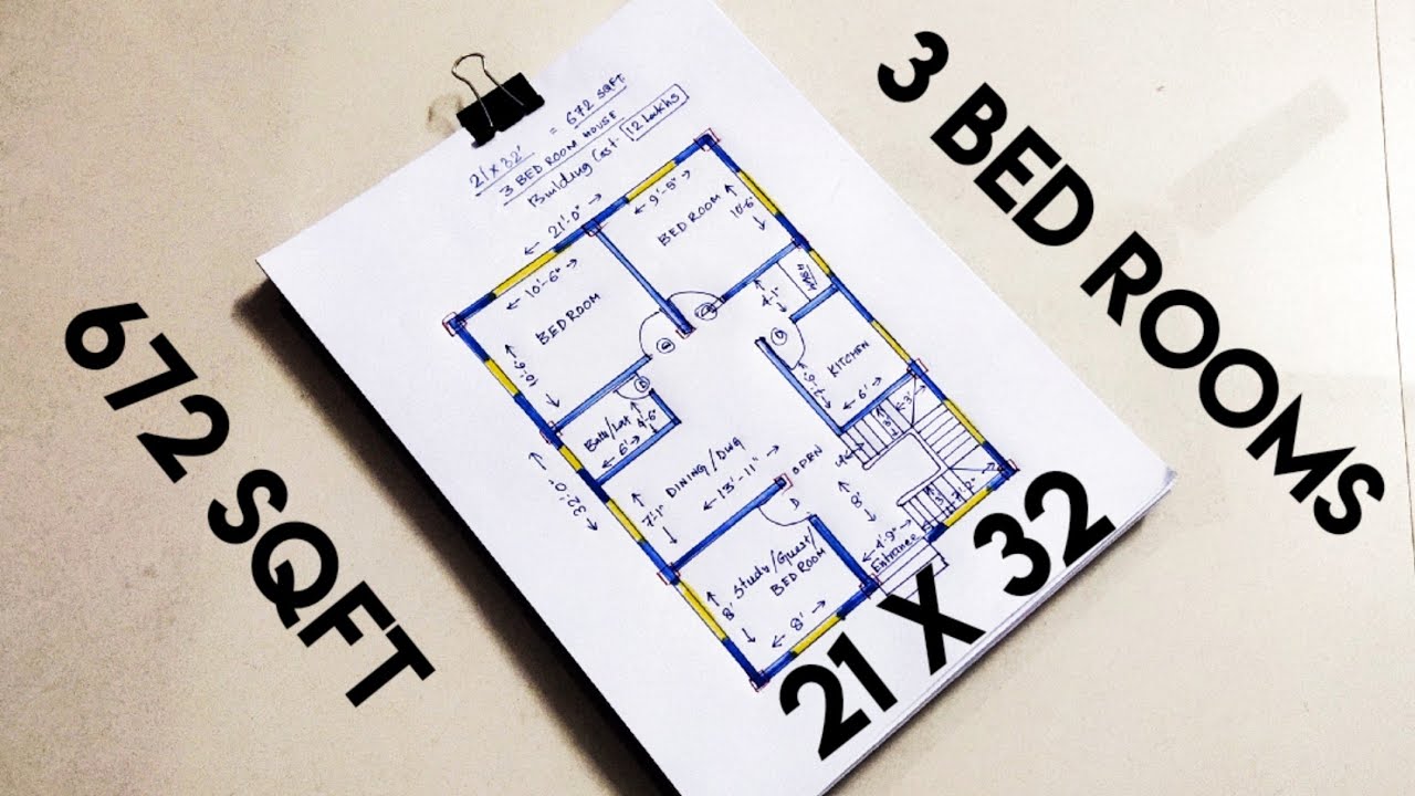21 X 32 Sqft House Plan With 3 Bed Rooms Ii 21 X 32 Ghar Ka Naksha Ii 21 X 32 Home Design Youtube