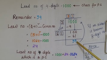 Find a LEAST(smallest) Number of 4 DIGIT number which is a PERFECT SQUARE -Squares and Square roots