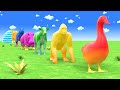 4 Giant Duck Cartoon Tiger Cow elephant Gorilla dinosaur Dog Cat Wild Animals Crossing Fountain