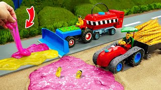 Diy tractor mini Bulldozer Cleaning Road | diy Crawler Wheel rescue Tractor Stuck in Slime | HP Mini