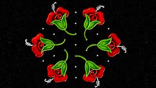 Amazing 7*4 dots easy Rangoli | easy Flower rangoli🌸 | colour flower kolam || easy dots kolam