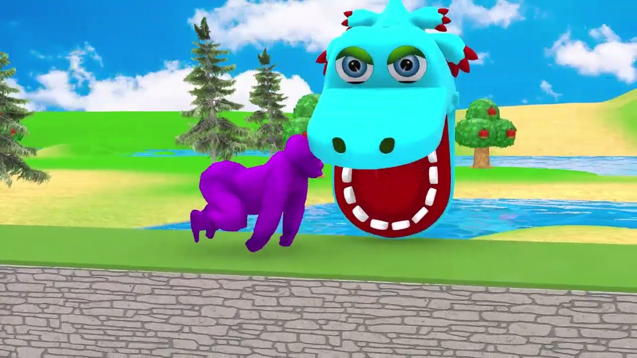 Funny 3D Animal Race Slide Hippopotamus Elephant