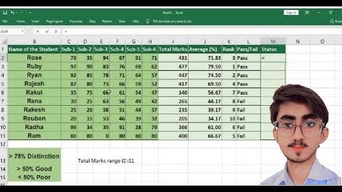 MS Excel - Student Mark Sheet Calculation Sum, Average, Rank, Grade, Pass Fail, Status