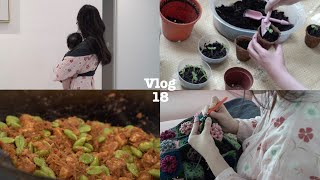 Vlog 18 FMCO下开启网购植物mode ｜ 煮妇织女上线｜叁巴臭豆炒猪肉 ｜给向日葵🌻分盆 ｜