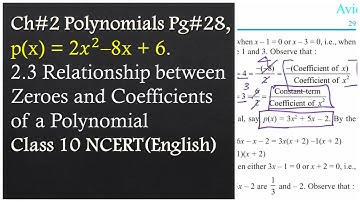 Class 10, NCERT, Ch#2, Pg#28, 2.3 Relationship between Zeroes and Coefficients: p(x) = 2𝑥^2–8x + 6