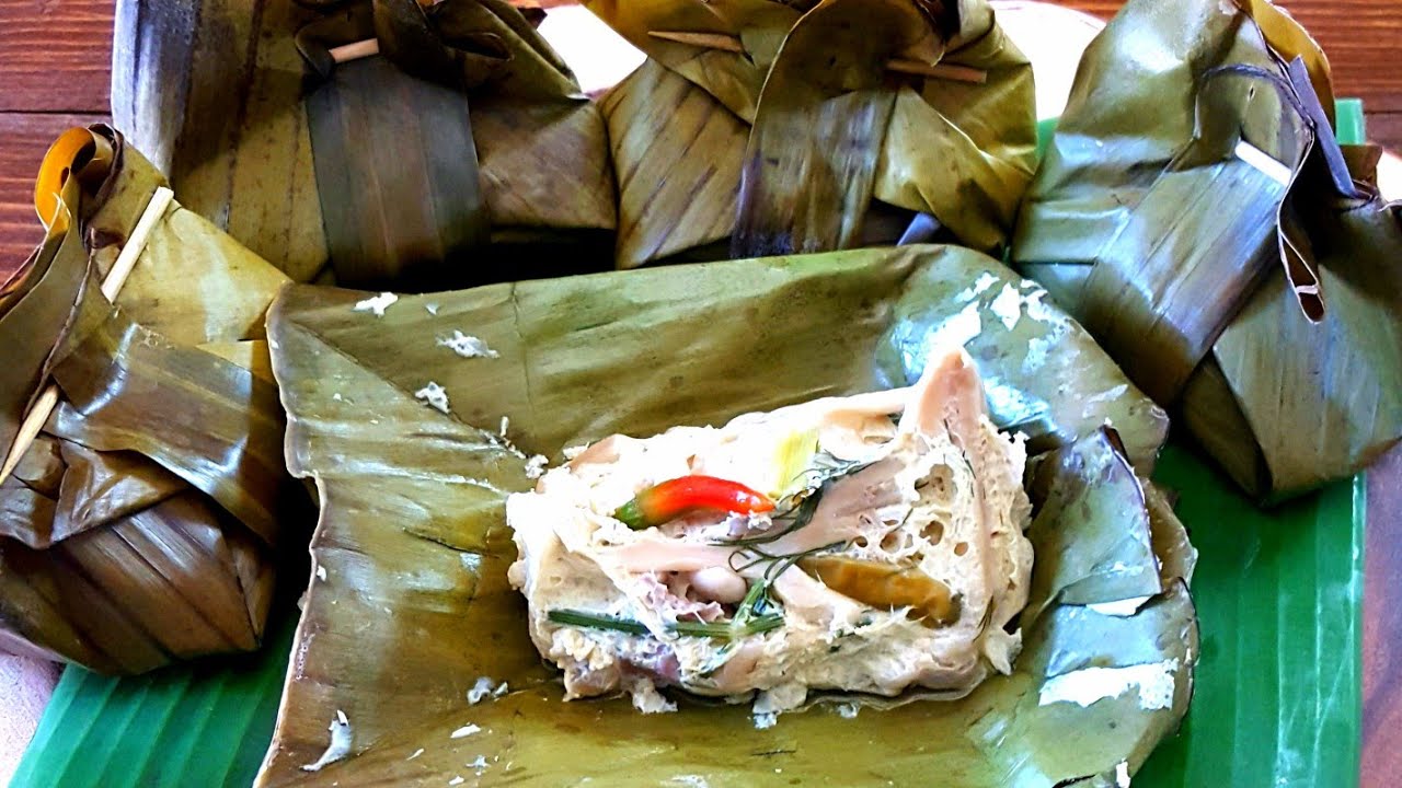 How To : Steamed Mushroom with Pork Belly Wrapped In Banana Leaves