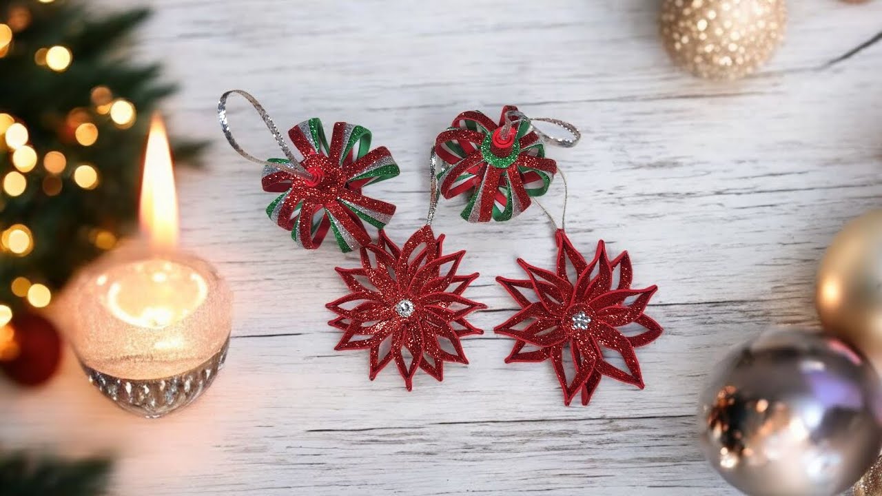 YYCRAFT Glitter Poinsettia Bloemen 15,5 cm voor kerstboom