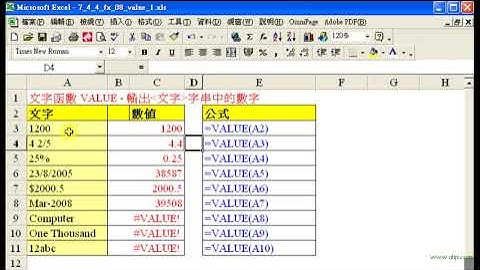 Spreadsheet試算表 (MS Excel) 函數應用 - VALUE (1)