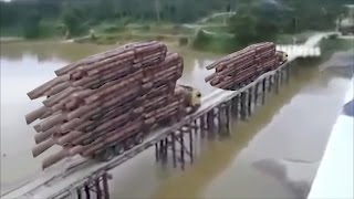 Truck Crossing The Dangerous Wooden Bridge - Truck On Heavy Loads