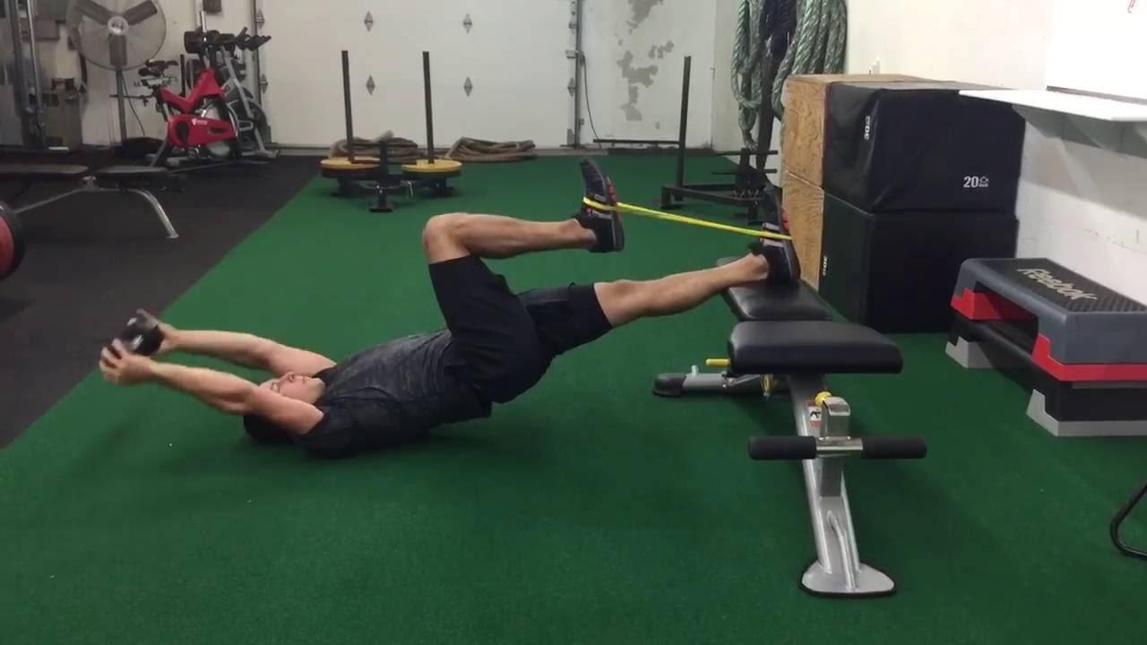 Feet Elevated Dumbbell PullOvers with BandResisted Hip Flexion YouTube