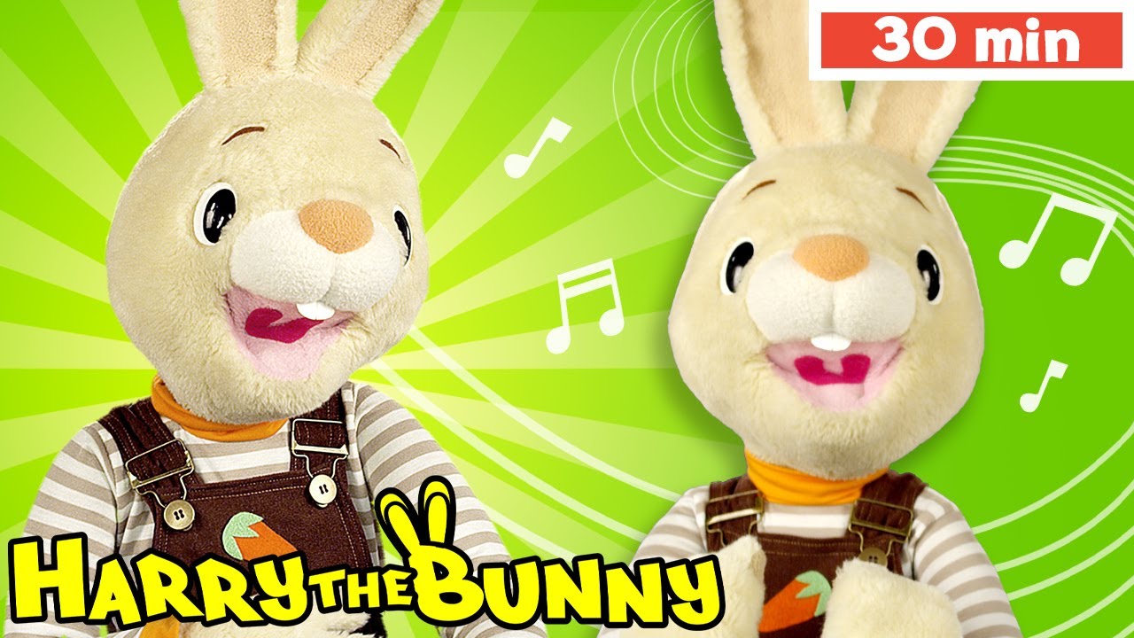 Baby Learning First Words with Harry the Bunny & Larry | Games | Music & Prepositions for Toddlers