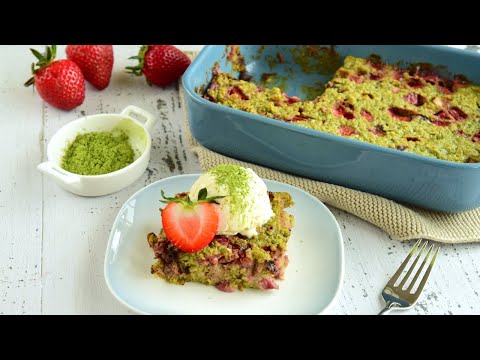 Erdbeer-Matcha-Haferflocken-Kuchen. Das beste Rezept fr gebackene Haferflocken!